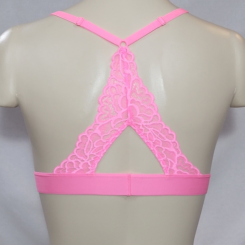 Xhilaration Banded Lace Wire Free Padded Bralette Bra Daring Pink  New - Picture 3 of 5